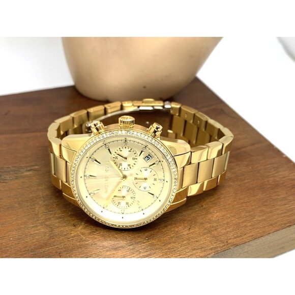 Michael Kors Women's Watch MK6356 Ritz Gemmed Quartz 37mm Gold Stainless Steel - Picture 8 of 14